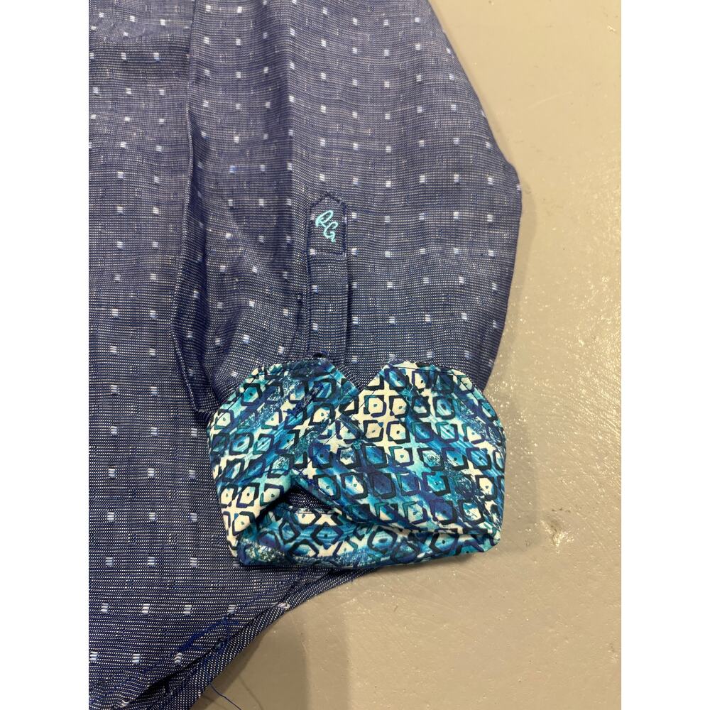 Robert Graham Shirt Blue Polka Dots Geometric Flip Cuff Button Up Size Large - Picture 2 of 6